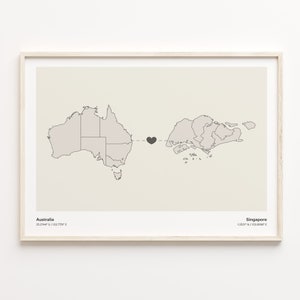 Australien to Singapore Print, Sierra Leonisches Geschenk, Minimalistische Landkarte Poster, Reisewandkunst, im Ausland lernen, C21-958