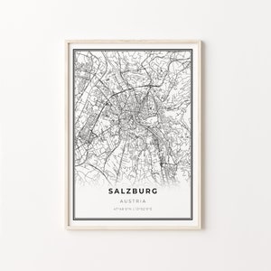 Salzburg Print, City Map Art Poster, Austria, Wall Art Decor, Modern Black and White Style, Gift For Boyfriend, C13-466