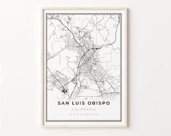 San Luis Obispo Map Print: Modern Black and White Wall Art