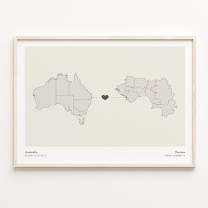 Impresión de Australia a Guinea, regalo guatemalteco, cartel minimalista del mapa de conexión del país, arte de la pared de viaje, regalo del año sabático, C21-869