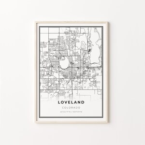 Loveland Print, City Map Art Poster, Colorado CO USA, Wall Art Decor, Modern Black and White Style, Posters For Sale, C13-291