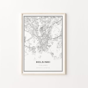 Helsinki Print, plakat artystyczny z mapą miasta, Finlandia, dekoracja ścienna, nowoczesny styl czarno-biały, ściana skandynawska, C13-875