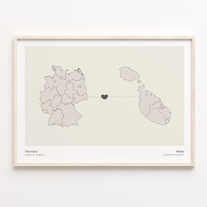 Germany to Malta Print, Malian Gift, Minimalistic Country Connection Map Poster, Travel Wall Art, Home Abroad Gift, C21-512