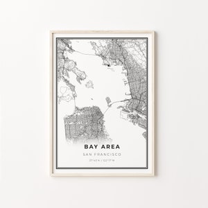 Impressão da área da baía de São Francisco, pôster de arte de mapa da cidade, Califórnia CA EUA, decoração de arte de parede, estilo moderno em preto e branco, C13-352