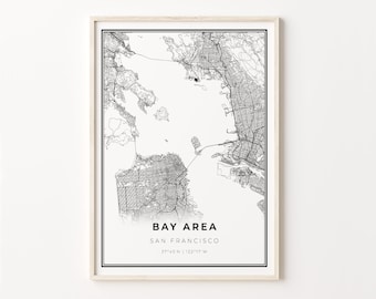 San Francisco Bay Area Map Print: Modern Black and White Wall Art
