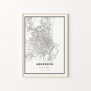 Aberdeen Print, City Map Art Poster, Scotland United Kingdom UK, Wall Art Decor, Modern Black and White Style, Gifr For A Chef, C13-769