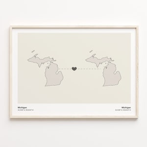 Michigan to Michigan Print, Michigander Gift, Minimalistic State Connection Map Poster, Travel Wall Art, Moving Abroad Gift, C21-1685