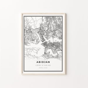 Abidjan Print, City Map Art Poster, Côte d’Ivoire, Wall Art Decor, Modern Black and White Style, Gift To Her, C13-847
