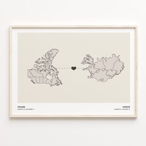 Canada to Iceland Print, Hungarian Gift, Minimalistic Country Connection Map Poster, Travel Wall Art, Digital Nomad Gift, C21-677