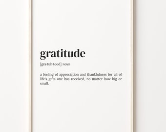 Gratitude Definition Print: Dictionary Wall Art