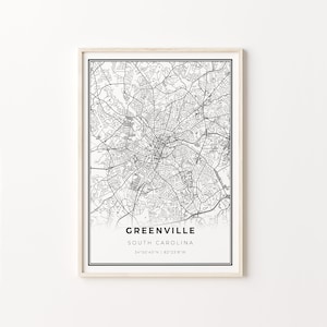 Greenville Print, Stadt Karte Kunst Poster, South Carolina SC USA, Wand Kunst Dekor, Schwarz Weiß Stil, Geschenk Für Kerl, C13-227