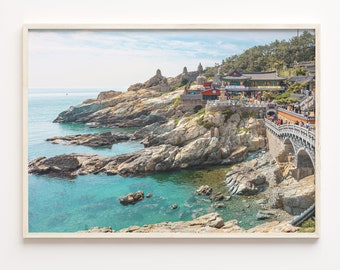 South Korea Travel Print: Coastal Temple Wall Art