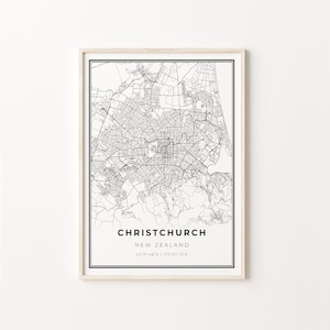 Christchurch Print, City Map Art Poster, New Zealand, Wall Art Decor, Modern Black and White Style, Dining Room Ideas, C13-708