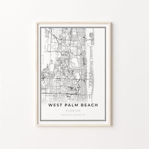 West Palm Beach Print, City Map Art Poster, Florida FL USA, Wall Art Decor, Moderne Zwart-Wit Stijl, Office Wall Decor, C13-74