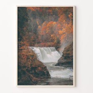 Herbst Wasserfall Bunte Poster Druck, Herbst Wasserfall Fotokunst, Wand Kunst Boho Dekor, Bunte Wand Kunst, C18-111