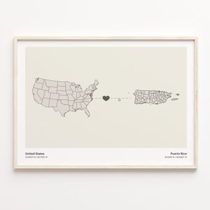 United States to Puerto Rico Print, Puerto Rican Gift, Minimalistic Country Connection Map Poster, USA Wall Art, Travel, C21-148