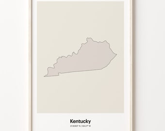 Kentucky Print, Kentuckian Gift, Minimalistic Country Map Poster, KY Line Art, Beige decor, C24-217