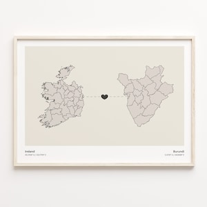 Ireland to Burundi Print, Burundian Gift, Minimalistic Country Connection Map Poster, Travel Wall Art, Overseas Love, C21-1024