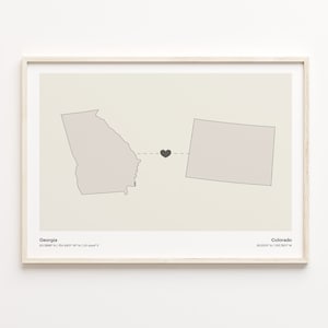 Georgia to Colorado Druck, Coloradan Geschenk, Minimalistische US Bundesstaat Verbindung Karte Poster, Reise Wand Kunst, Volunteer, C21-1564