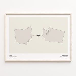 Ohio to Washington Print, Washingtonian Gift, Minimalistic State Connection Map Poster, Travel Wall Art, Goodbye, C21-1555