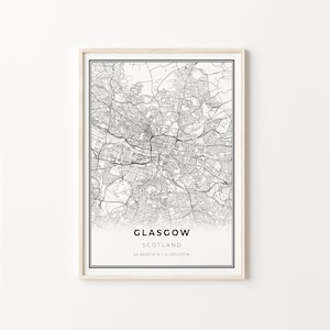 Glasgow Print, City Map Art Poster, Scotland United Kingdom UK, Wall Art Decor, Modern Black and White Style, Gifr For A Doctor, C13-770