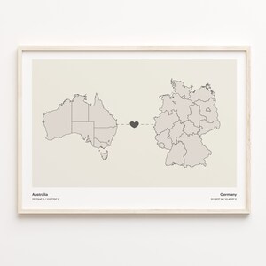 Australia to Germany Print, Georgian Gift, Minimalistic Country Connection Map Poster, Travel Wall Art, Goodbye, C21-862