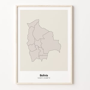 Bolivia Print, Bolivian Gift, Minimalistic Country Map Poster, BO Line Art, Subtle wall art, C24-22