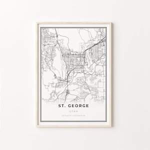 St. George Print, City Map Art Poster, Utah UT USA, Wall Art Decor, Modern Black and White Style, Office Gifts For, C13-67