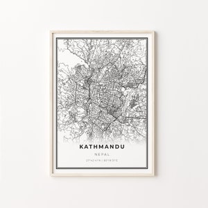 Kathmandu Print, City Map Art Poster, Nepal, Wall Art Decor, Modern Black and White Style, Gift Best Friend, C13-734