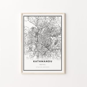 Kathmandu Print, Stadt Karte Kunst Poster, Nepal, Wand Kunst Dekor, Schwarz Weiß Stil, Geschenk Bester Freund, C13-734