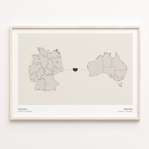 Germany to Australia Print, Australian Gift, Minimalistic Country Connection Map Poster, Travel Wall Art, Moving Away Gift, C21-407