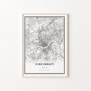 Cincinnati Print, City Map Art Poster, Ohio OH USA, Wall Art Decor, Modern Black and White Style, Welcome Home Gift, C13-311