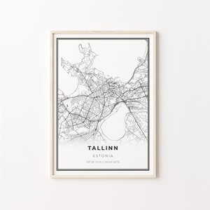 Impresión de Tallin, cartel de arte del mapa de la ciudad, Estonia, decoración de arte de la pared, estilo moderno en blanco y negro, ideas de regalo para niño, C13-545