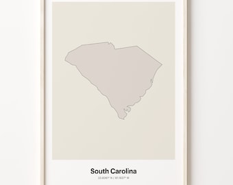 South Carolina Map Print: Minimalist SC Line Art Poster