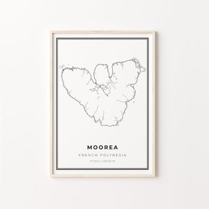 Moorea Print, Stadt Karte Kunst Poster, Französisch Polynesien, Wand Kunst Dekor, Modern Schwarz Weiß Stil, Büro Art Print, C13-630