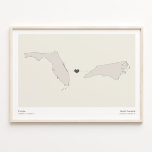 Von Florida nach North Carolina 2019 Karte, Minimalistische Karte, Far Apart Karte, Karte, C21-1326