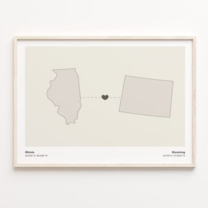 Illinois to Wyoming Print, Wyomingite Gift, Minimalistic State Connection Map Poster, Travel Wall Art, Expatriate Map, C21-1506