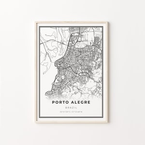 Porto Alegre Druck, Stadt Karte Kunst Poster, Brasilien, Wand Kunst Dekor, Modern Schwarz Weiß Stil, Büro Geschenk Für Chef, C13-918