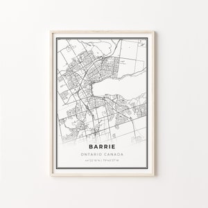 Barrie Print, City Map Art Poster, Ontario ON Canada, Wall Art Decor, Modern Black and White Style, Gift Grandsparents, C13-534