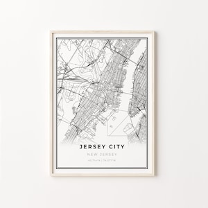 Jersey City Print, City Map Art Poster, New Jersey NJ USA, Wall Art Decor, Modern Black and White Style, Gift Brother, C13-165
