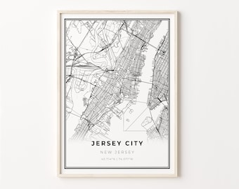 Jersey City Map Art Print: Modern Black and White NJ Wall Decor