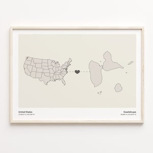 United States to Guadeloupe Print, Guadeloupean Gift, Minimalistic Country Connection Map Poster, USA Wall Art, Goodbye Gift, C21-71