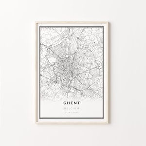 Ghent Print, City Map Art Poster, Belgium, Wall Art Decor, Modern Black and White Style, Gift For Journalist, C13-517