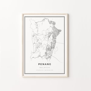 Penang Island Print, City Map Art Poster, Malaysia, Wall Art Decor, Modern Black and White Style, Office Artwork, C13-914