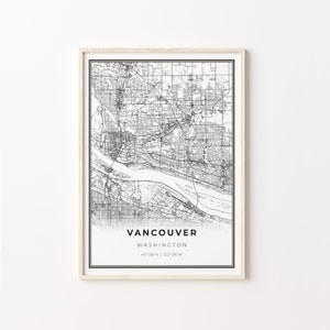 Vancouver Washington Print, City Map Art Poster, WA USA, Wall Art Decor, Modern Black and White Style, Entryway Wall Decor, C13-388
