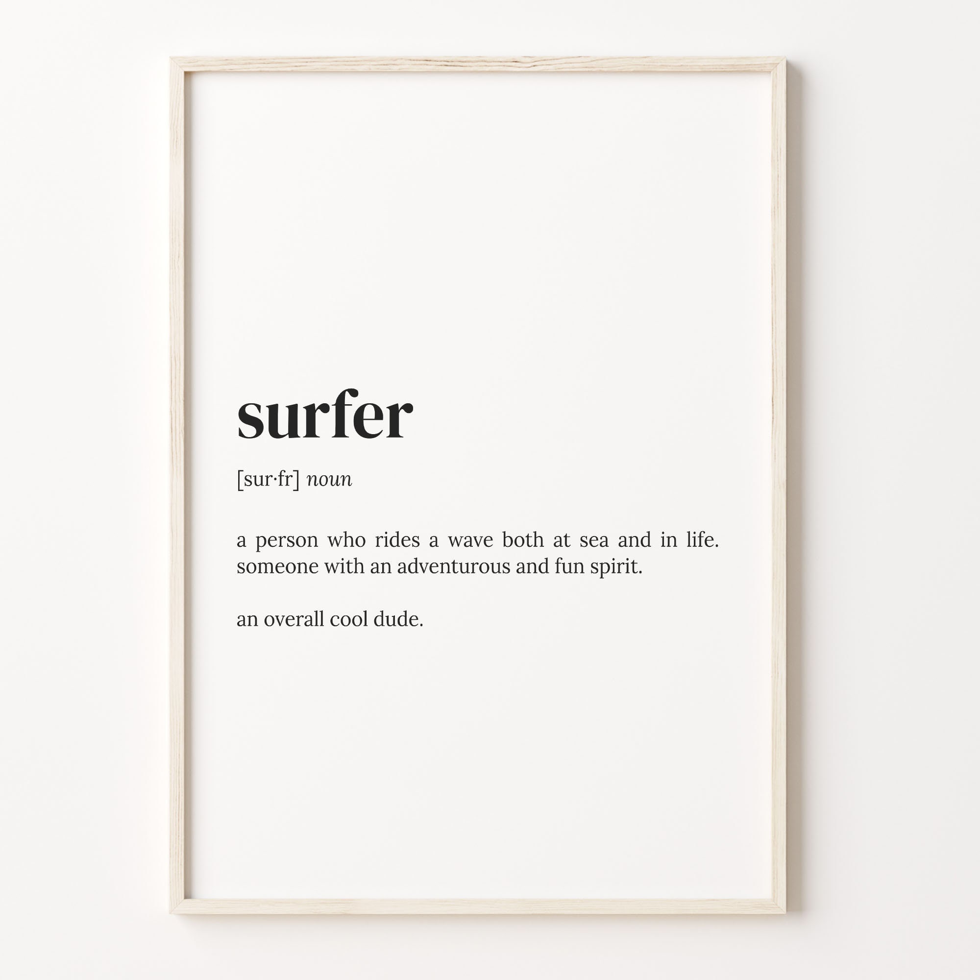 Surfer Definition Print, Dictionary Poster, Quote Wall Art, Surfer
