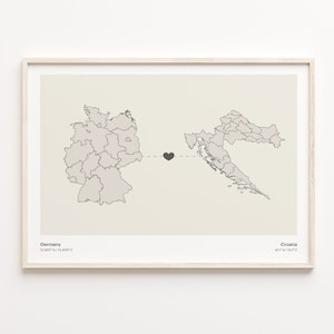 Deutschland Kroatien Druck, Kroatische Karte Geschenk, Minimalistische Landkarte Poster, Reise Wandkunst, Neue Heimatkarte, C21-441