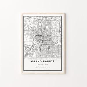 Grand Rapids Map Print: Modern Black and White City Art
