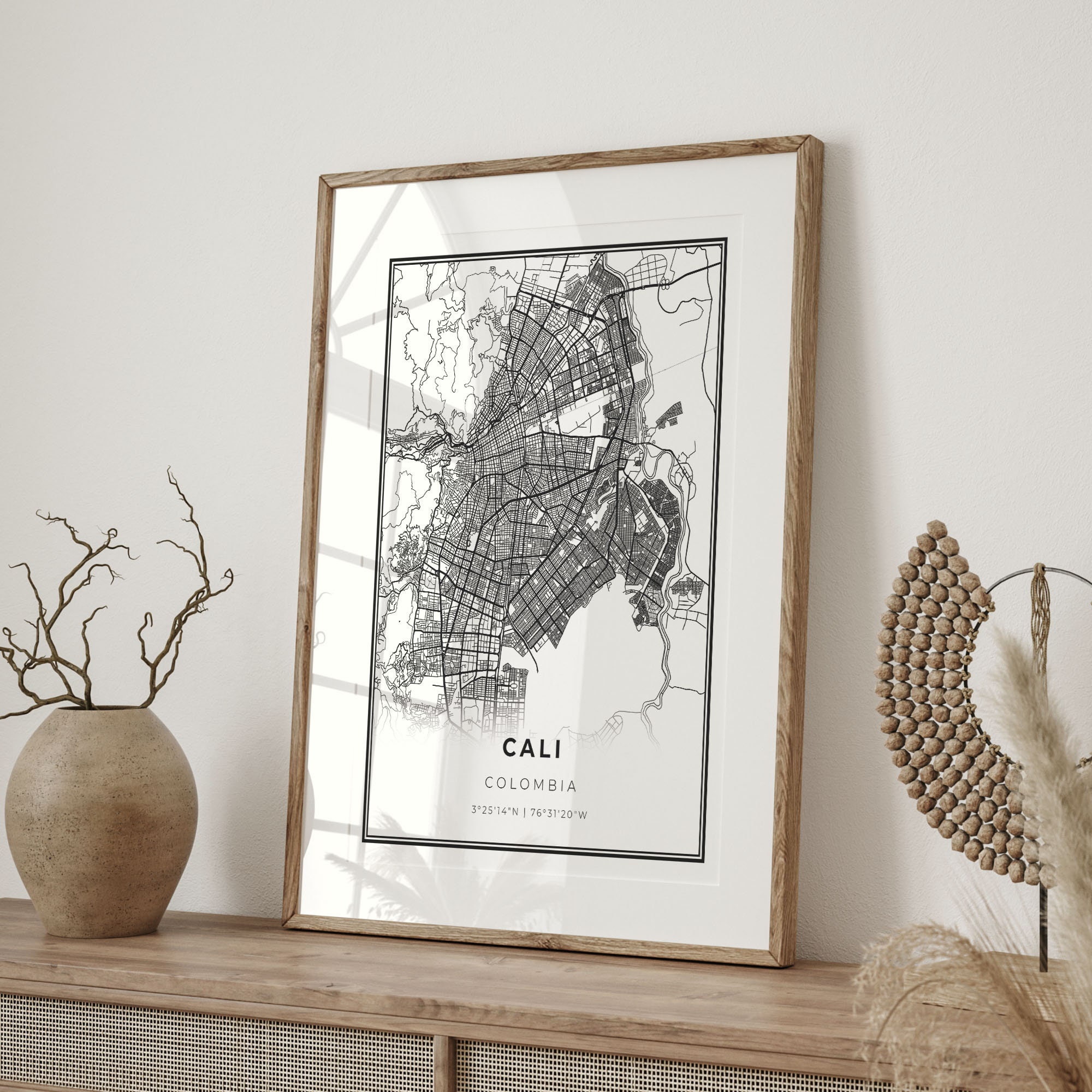 Affiche Cali City Map – Poster Voyage Valle Del Cauca – Décoration Murale