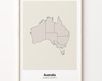 Australia Map Print: Minimalist Line Art Poster